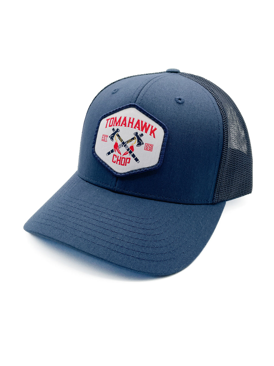 Navy & White Atlanta Tomahawk Chop Hat Baseball Trucker Hat 