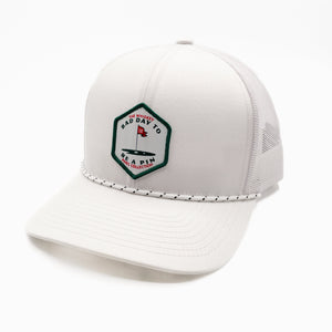 All White "Bad Day to Be A Pin" Rope Trucker Hat