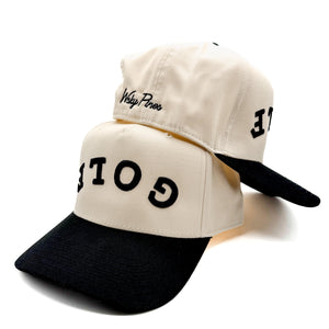 Tan & Black "GOLF" Trucker Hat | Backwards Lettering | #18 Chair on the Green | Cowboy Concert | Country Club Golf Cap | Dad Life | Golfer