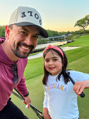 Tan & Black "GOLF" Trucker Hat | Backwards Lettering | #18 Chair on the Green | Cowboy Concert | Country Club Golf Cap | Dad Life | Golfer