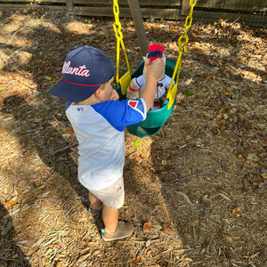 Kids Size Navy "Atlanta" Rope Hat | Baseball Trucker Hat | Tomahawk Chop | 3D Embroidered | Golf | ATL | Cap | Father's Day