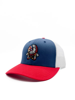 Red White & Blue Atlanta Tomahawk Chop Hat Baseball Trucker 