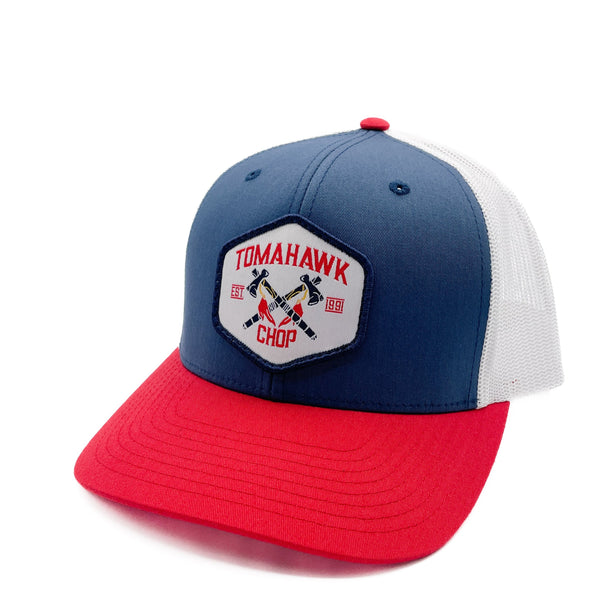 Red White & Blue Atlanta Tomahawk Chop Hat Baseball Trucker 