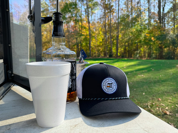 "Just Give Me a Double" Rope Trucker Hat - Navy/White