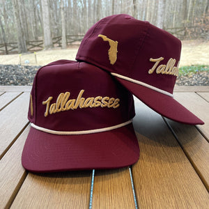 Garnet &quot;Tallahassee, FL&quot; Rope Hat | 3D embroidery | College Football | Tradition | Rope Golf Cap | Tomahawk Chop | Florida State | Seminoles