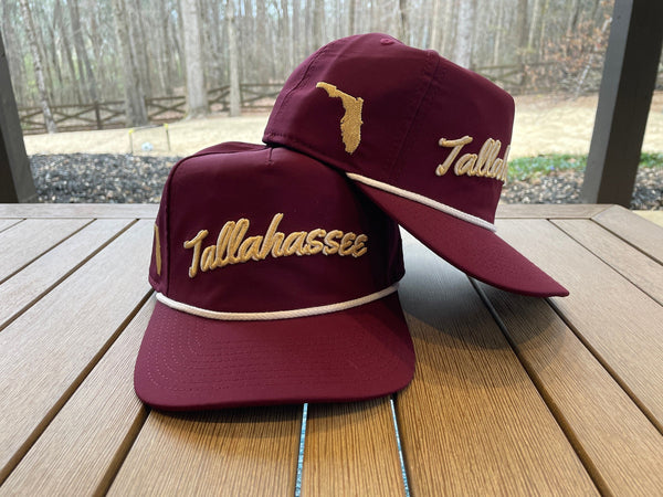 Garnet &quot;Tallahassee, FL&quot; Rope Hat | 3D embroidery | College Football | Tradition | Rope Golf Cap | Tomahawk Chop | Florida State | Seminoles