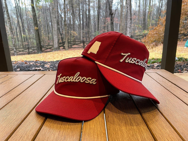 Crimson &quot;Tuscaloosa, AL&quot; Rope Hat | 3D embroidery | College Football | Tradition | Rope Golf Cap | Saturdays | Gameday | Crimson Tide
