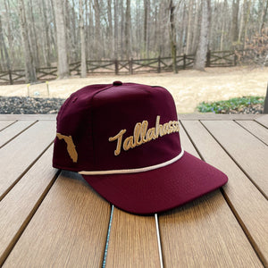 Garnet "Tallahassee, FL" Rope Hat | 3D embroidery | College Football | Tradition | Rope Golf Cap | Tomahawk Chop | Florida State | Seminoles