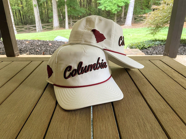 White &quot;Columbia, SC&quot; Rope Hat | 3D embroidery | College Football | Tradition | Rope Golf | Saturdays | Gameday | Gamecocks | South Carolina