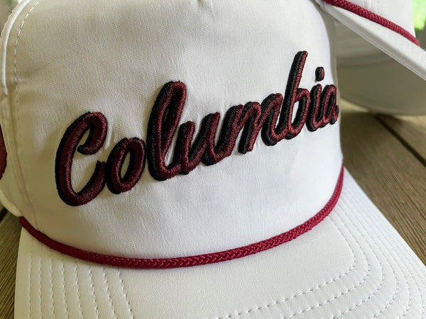 White &quot;Columbia, SC&quot; Rope Hat | 3D embroidery | College Football | Tradition | Rope Golf | Saturdays | Gameday | Gamecocks | South Carolina