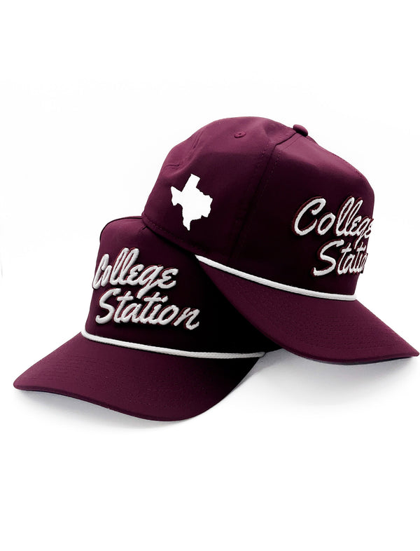 Maroon "College Station, TX" Rope Hat | 3D embroidery | College Football | Texas | Rope Golf Cap | Kyle Field