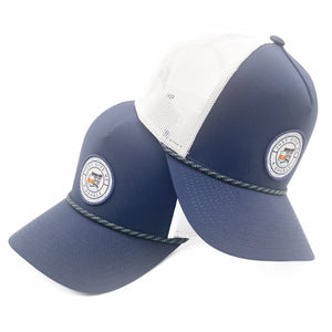 "Just Give Me a Double" 5 Panel Rope Trucker Hat - Navy/White