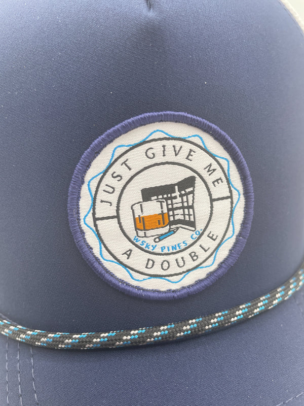 Navy & White "Just Give Me A Double" Rope Trucker Hat