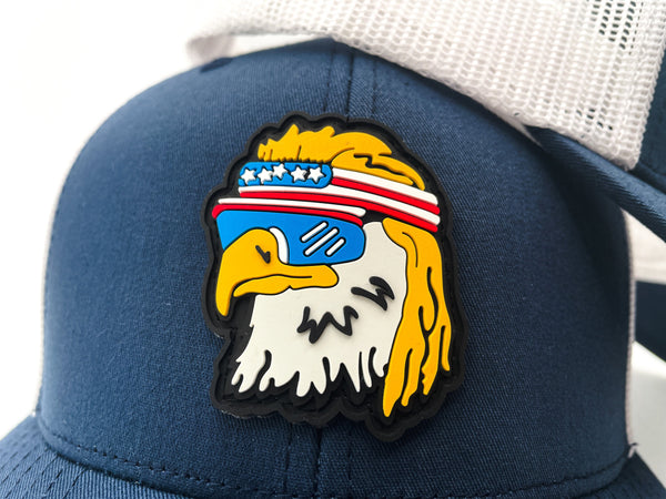 Navy & White Eagle Trucker Hat | 4th of July Hat | America | Rubber Patch Hat | Golf | USA | Cap | Independence Day