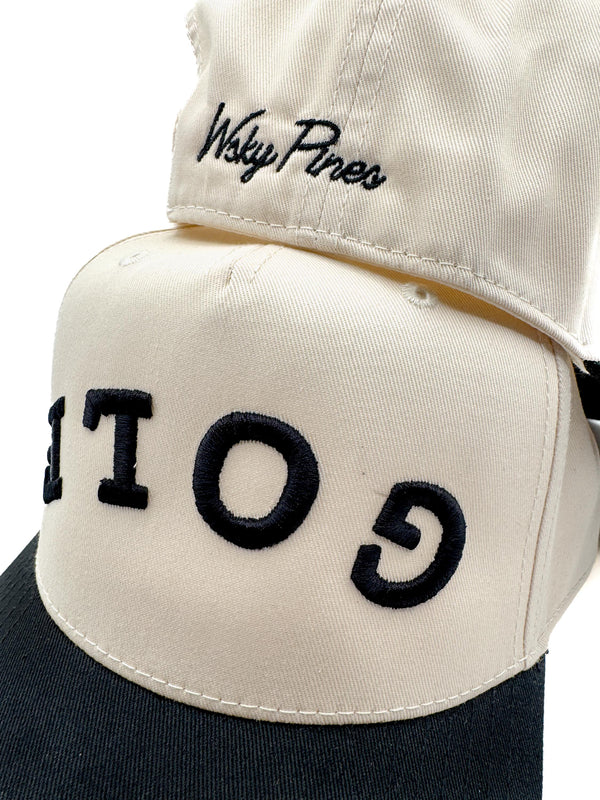 Tan & Black "GOLF" Trucker Hat | Backwards Lettering | #18 Chair on the Green | Cowboy Concert | Country Club Golf Cap | Dad Life | Golfer