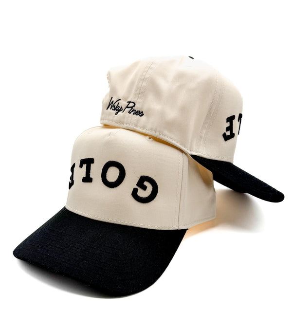 Tan & Black "GOLF" Trucker Hat | Backwards Lettering | #18 Chair on the Green | Cowboy Concert | Country Club Golf Cap | Dad Life | Golfer