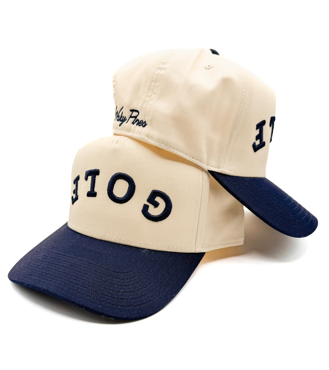 Tan & Navy "GOLF" Trucker Hat | Backwards Lettering | #18 Chair on the Green | Cowboy Concert | Country Club Golf Cap | Dad Life | Golfer