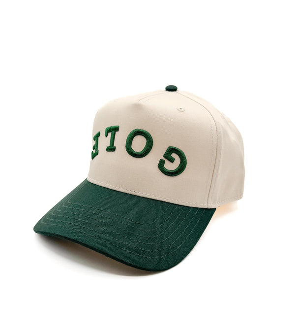 Tan & Green "GOLF" Trucker Hat | Backwards Lettering | #18 Chair on the Green | Cowboy Concert | Country Club Golf Cap | Dad Life | Golfer