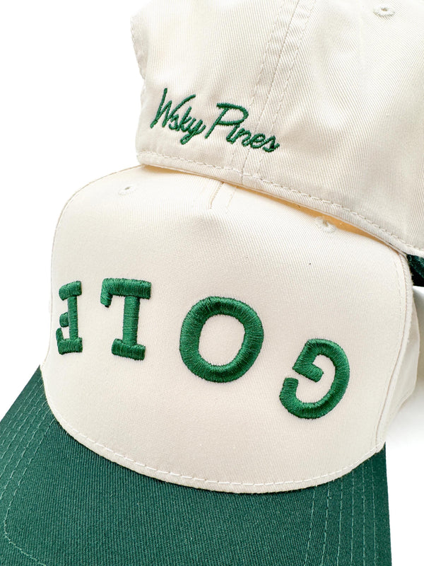 Tan & Green "GOLF" Trucker Hat | Backwards Lettering | #18 Chair on the Green | Cowboy Concert | Country Club Golf Cap | Dad Life | Golfer