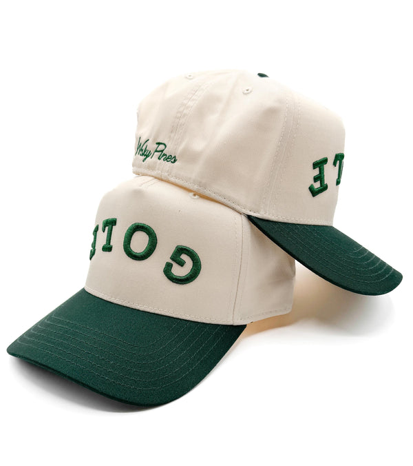 Tan & Green "GOLF" Trucker Hat | Backwards Lettering | #18 Chair on the Green | Cowboy Concert | Country Club Golf Cap | Dad Life | Golfer