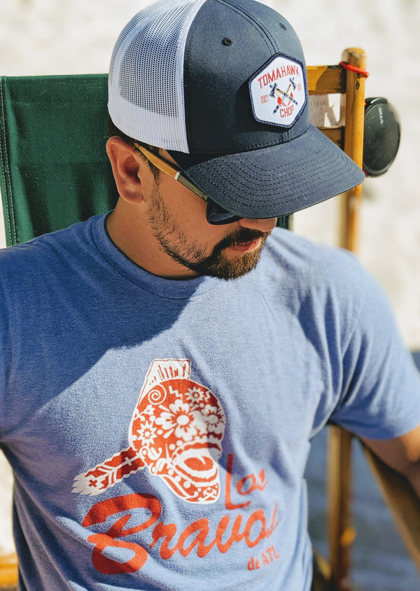 Navy & White Atlanta Tomahawk Chop Hat | Baseball Trucker Hat | Tomahawk Chop | Patch Hat | Golf | ATL | Cap | Father's Day