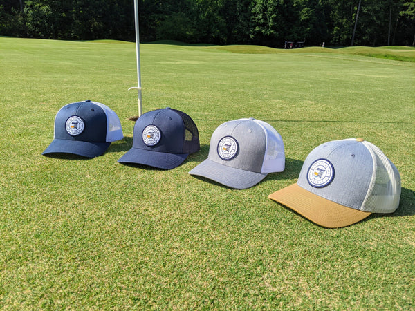Grey & White "Just Give Me a Double" Hat | Georgia Course Trucker | Beer Whiskey Drinking | Summer | Patch | Golf Cart | Scorecard