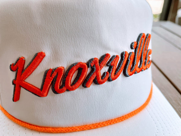 White "Knoxville, TN" Rope Hat | 3D embroidery | College Football | Tradition | Rope Golf Cap | Saturdays | Gameday | Volunteers | Rocky Top