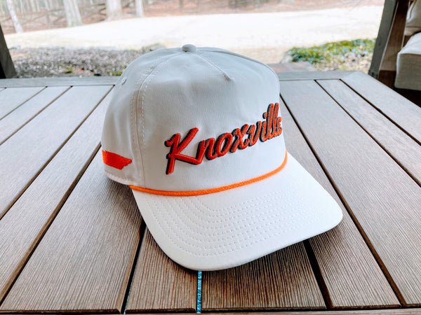 White "Knoxville, TN" Rope Hat | 3D embroidery | College Football | Tradition | Rope Golf Cap | Saturdays | Gameday | Volunteers | Rocky Top