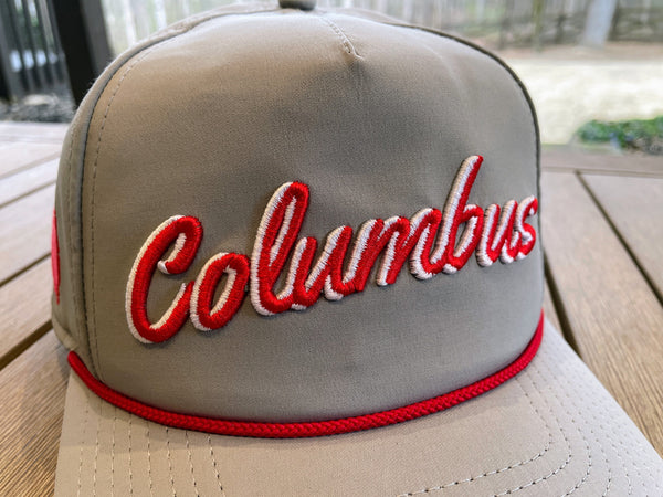 Gray "Columbus, OH" Rope Hat | 3D embroidery | College Football | Tradition | Rope Golf | Saturdays | Buckeye | Ohio St. the state