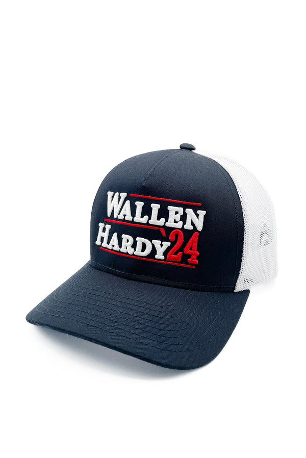 Navy & White "Wallen - Hardy '24" Trucker Hat | Morgan | Beer Whiskey Drinking | Concert | President | Golf | Running Mates | Country Music