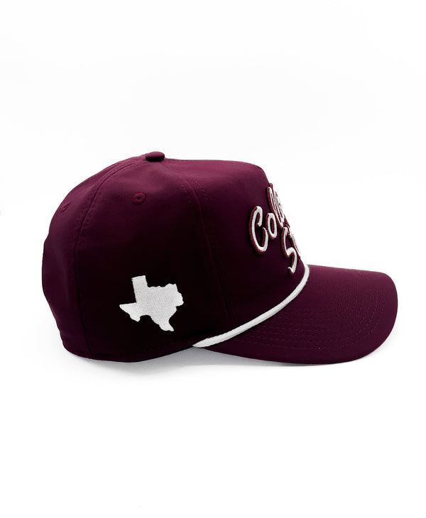 Maroon "College Station, TX" Rope Hat | 3D embroidery | College Football | Texas | Rope Golf Cap | Kyle Field