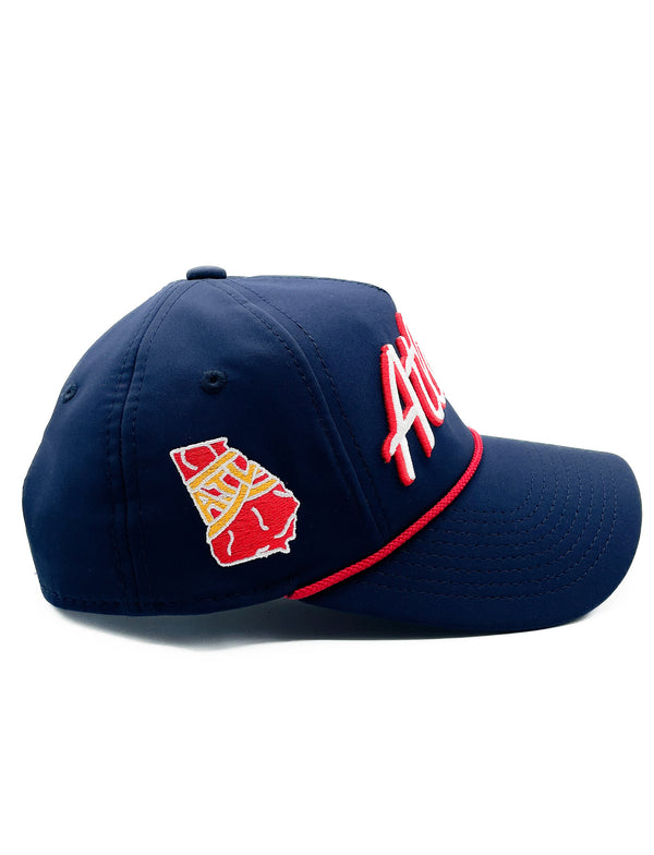 Kids Size Navy "Atlanta" Rope Hat | Baseball Trucker Hat | Tomahawk Chop | 3D Embroidered | Golf | ATL | Cap | Father's Day