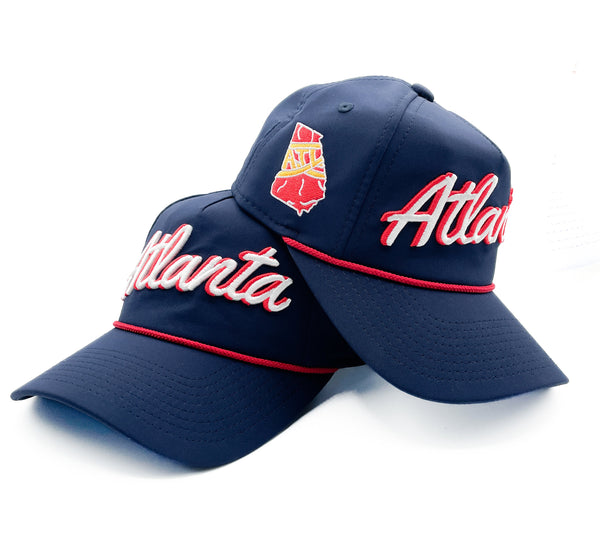 Kids Size Navy "Atlanta" Rope Hat | Baseball Trucker Hat | Tomahawk Chop | 3D Embroidered | Golf | ATL | Cap | Father's Day