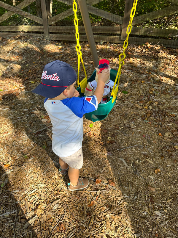 Kids Size Navy "Atlanta" Rope Hat | Baseball Trucker Hat | Tomahawk Chop | 3D Embroidered | Golf | ATL | Cap | Father's Day