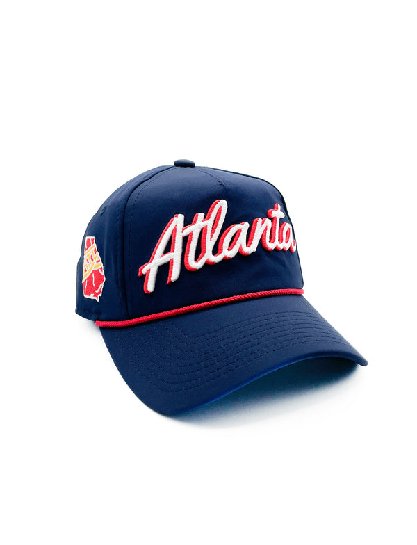 Kids Size Navy "Atlanta" Rope Hat | Baseball Trucker Hat | Tomahawk Chop | 3D Embroidered | Golf | ATL | Cap | Father's Day