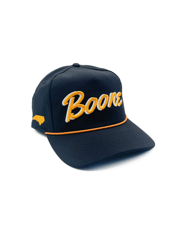 Black "Boone, NC" Rope Hat | 3D embroidery | College Football | App St. | Rope Golf Cap | Mountaineers