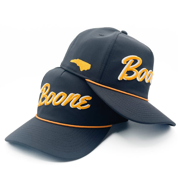 Black "Boone, NC" Rope Hat | 3D embroidery | College Football | App St. | Rope Golf Cap | Mountaineers